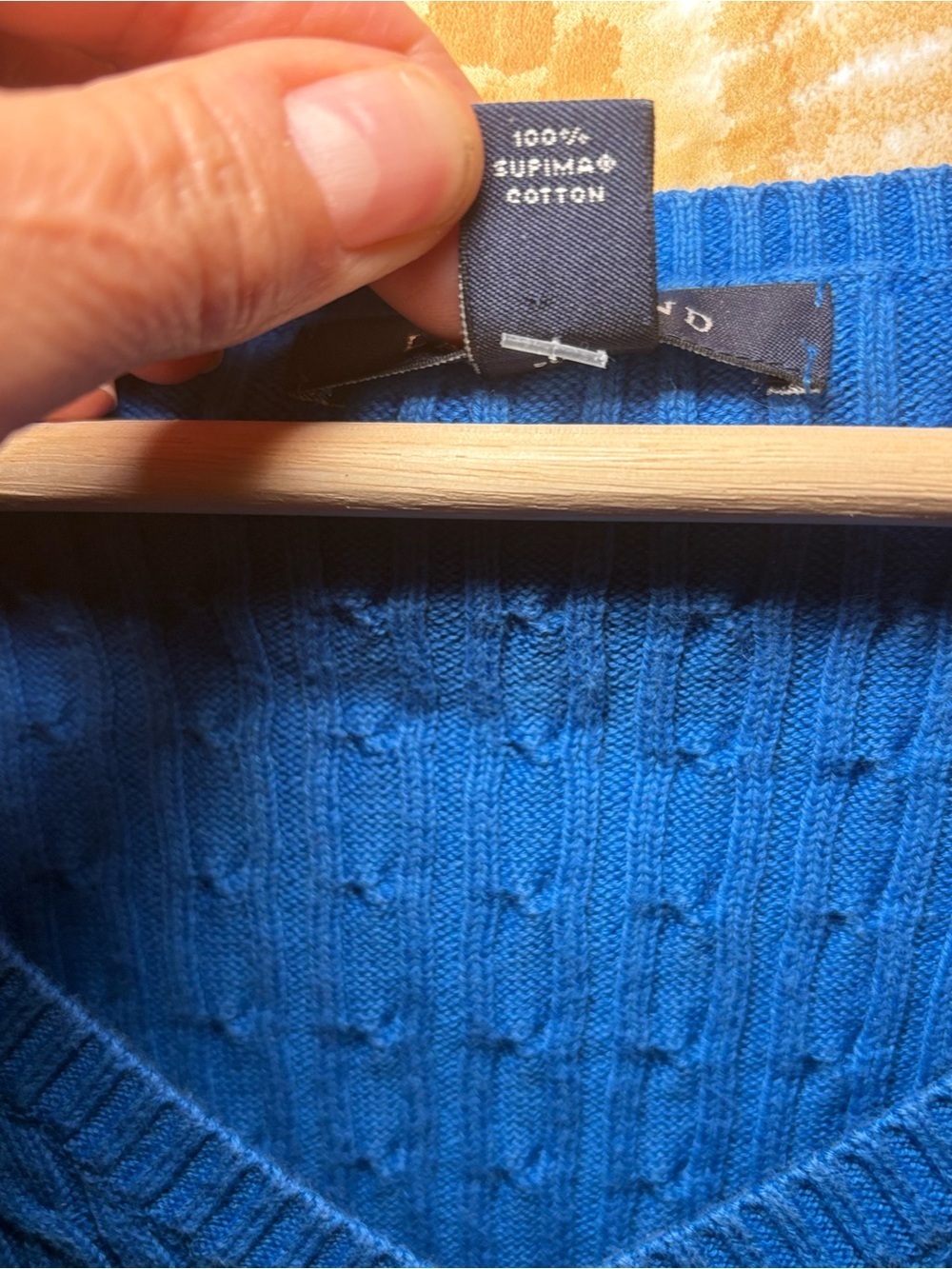 Lands' End Royal Blue Cable Knit V-Neck Sweater | Classic Preppy Pullover - Picture 4 of 10